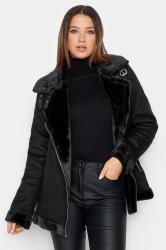 Tall Women's LTS Black Faux Fur Trim Aviator Jacket | Long Tally Sally 1