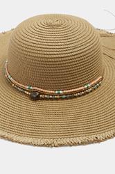 Brown Bead Detail Straw Hat | Yours Clothing 2