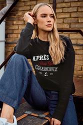 LTS Tall Black 'Apres Ski' Slogan Sweatshirt | Long Tall Sally 1
