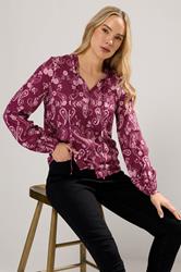 LTS Tall Dark Pink Paisley Button Tie Blouse | Long Tall Sally 1