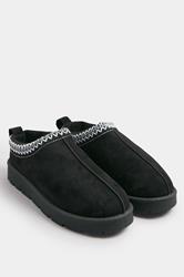 Black & Blue Faux Suede Embroidered Mules In Standard Fit | Yours Clothing 2
