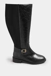 Black Buckle Stretch Knee High Boots In Extra Wide EEE Fit | Yours Clothing 3