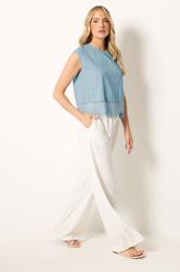 LTS Tall Women's Light Blue Crochet Hem Cotton Top | Long Tall Sally 2