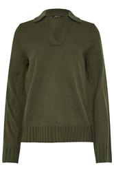 LTS Tall Khaki Green Knitted Collared Jumper | Long Tall Sally 1