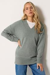 LTS Tall Women's Grey V-Neck Knitted Jumper | Long Tall Sally 3