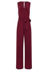 LTS Tall Women's Berry Red Belted Scuba Wide Leg Jumpsuit | Long Tall Sally 1