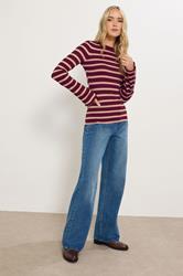 LTS Tall Burgundy Red Striped Ribbed Jumper | Long Tall Sally 2