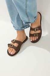 Chocolate Brown Double Buckle Footed Mule In Extra Wide EEE Fit 1