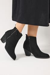 Black Faux Suede Block Heel Ankle Boots In Wide E Fit & Extra Wide EEE Fit | Yours Clothing 1