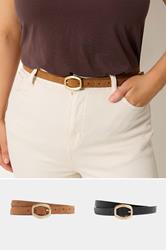 YOURSET 2 PACK Black & Brown Oval Buckle Belts | Yours Clothing 1