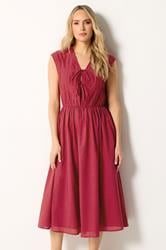 LTS Tall Women's Berry Red Tie Front Cotton Midi Dress | Long Tall Sally 3