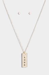 Gold & Pink Live Laugh Love Necklace & Stone Earring Set 2