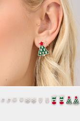6 PACK Silver Tone Novelty Christmas Earrings Set | Yours Clothing 1