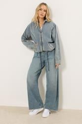 LTS Tall Women's Blue Washed Denim Bomber Jacket | Long Tall Sally 4