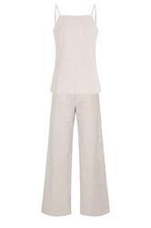 LTS Tall Set Camel Brown Stripe Cotton Vest Top & Trousers