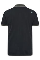 D555 Big & Tall Navy Blue Pique Jacquard Collar Tipped Polo Shirt | BadRhino 4