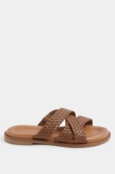 Brown Woven Cross Strap Footbed Sandals In Wide E Fit | Yours Clothing 2