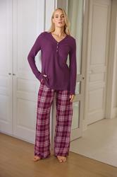 LTS Tall Burgundy Red Cotton Check Pyjama Bottoms | Long Tall Sally 1