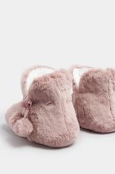 Pink Pom Pom Faux Fur Boot Slippers | Yours Clothing 5
