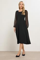 LTS Tall Black Mesh Sleeve Corset Midi Dress | Long Tall Sally 1