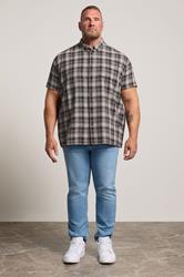BadRhino Big & Tall Brown Check Stripe Short Sleeve Shirt | BadRhino 1