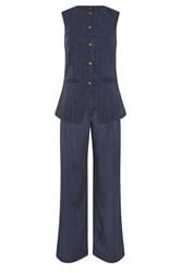 LTS Tall Women's Set Navy Blue Pinstripe Waistcoat & Wide Leg Trousers | Long Tall Sally 8