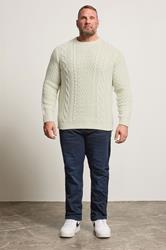 BadRhino Big & Tall Cream Crew Neck Cable Knit Jumper | BadRhino 3