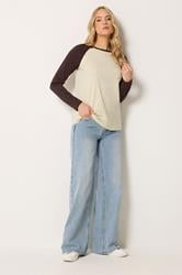 LTS Tall Women's Chocolate Brown & Ivory White Raglan Cotton T-Shirt | Long Tall Sally 1