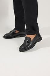 Black Metal Trim Loafers In Wide E Fit | Yours Clothing 1