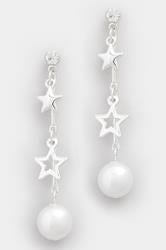 Silver Tone Star Pearl Drop Earrings | Yours Clothing 3