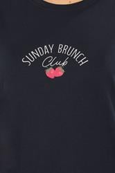 LTS Tall Women's Navy Blue 'Sunday Brunch' Slogan Striped Pyjama Set | Long Tall Sally 5