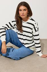 LTS Tall Ivory White Striped Button Sweatshirt | Long Tall Sally 2