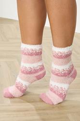 2 PACK Grey & Pink Fluffy Bed Socks | Yours Clothing 3