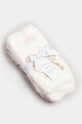 2 PACK White & Pink Teddy Bear Fluffy Bed Socks | Yours Clothing 4
