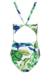 LTS Tall Women's White Palm Leaf Twist Back Swimsuit | Long Tall Sally 3