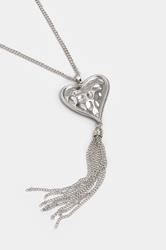 Silver Tone Long Heart Tassel Necklace | Yours Clothing 3