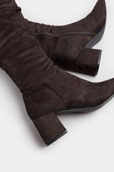 Chocolate Brown Faux Suede Ruched Knee High Boots In Standard Fit | Yours Clothing 5