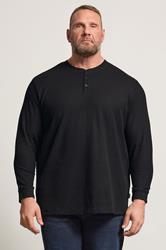JACK & JONES Big & Tall Black Long Sleeve Henley T-Shirt | BadRhino 1