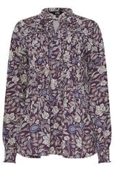 LTS Tall Purple Floral Tie Neck Pintuck Blouse | Long Tall Sally 1