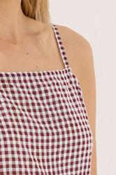 LTS Tall Women's Set Burgundy Red Gingham Cotton Vest Top & Trousers | Long Tall Sally 5