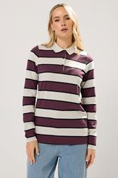 LTS Tall Ivory White Striped Jersey Polo Top | Long Tall Sally 1