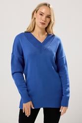 LTS Tall Cobalt Blue Knitted V-Neck Jumper | Long Tall Sally 1