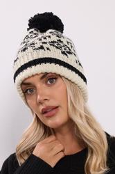 Ivory White Fairisle Pom Pom Bobble Hat | Yours Clothing 1