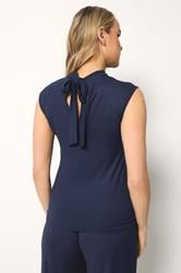 LTS Tall Women's Set Navy Blue Ribbed Tie Back Top & Wide Leg Trousers | Long Tall Sally 4