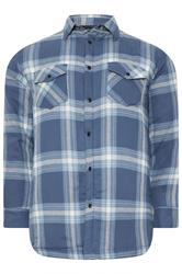 KAM Big & Tall Denim Blue Quilted Long Sleeve Check Overshirt | BadRhino 1