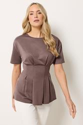 LTS Tall Women's Mocha Brown Pleated Detail Top | Long Tall Sally 3