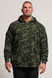 BadRhino Big & Tall Dark Green Camo Print Zip Through Hoodie | BadRhino 1