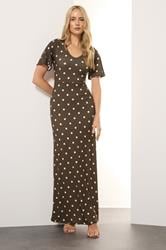 LTS Tall Brown Spot Angel Sleeve Maxi Dress | Long Tall Sally 2