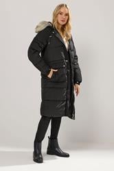 LTS Tall Black Padded Midi Coat | Long Tall Sally 1
