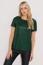 LTS Tall Green Crew Neck Sequin Top | Long Tall Sally 1